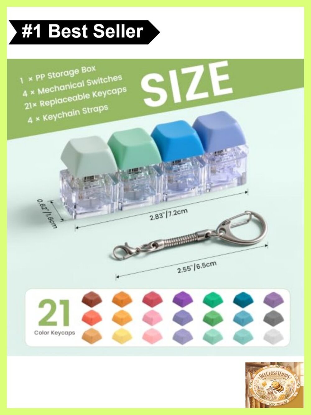 4PC Keyboard Fidget Toy Clicker Set with LED Keychain - Picture 2 of 6